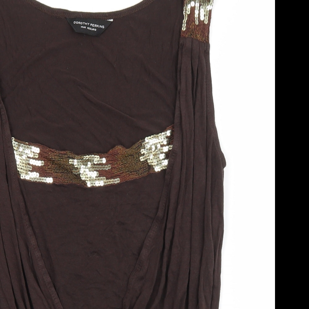 Womens UK Size 14 Dorothy Perkins Brown Wrap Tank