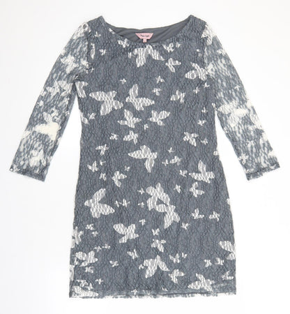 Phase Eight Womens Grey Geometric Polyester Sheath Size 12 Boat Neck Pullover - Butterfly Print