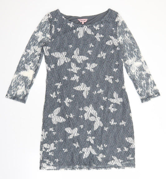 Phase Eight Womens Grey Geometric Polyester Sheath Size 12 Boat Neck Pullover - Butterfly Print