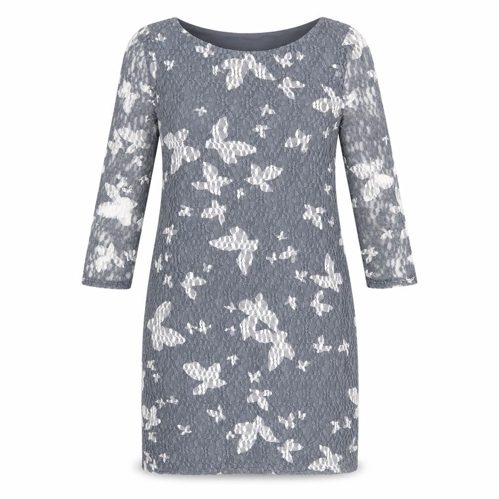 Phase Eight Womens Grey Geometric Polyester Sheath Size 12 Boat Neck Pullover - Butterfly Print