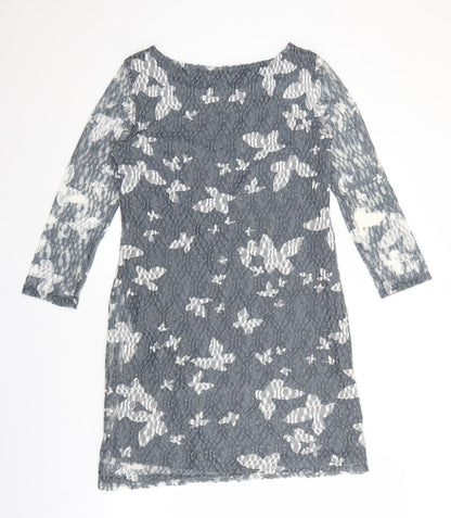 Phase Eight Womens Grey Geometric Polyester Sheath Size 12 Boat Neck Pullover - Butterfly Print