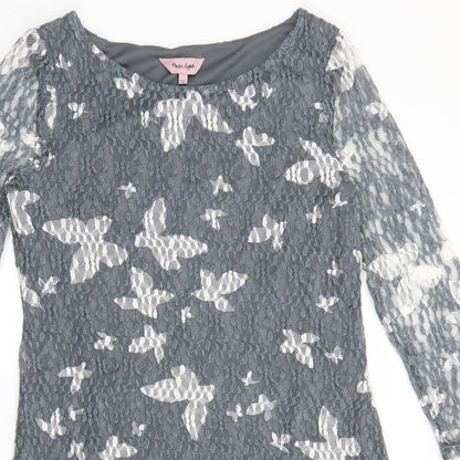 Phase Eight Womens Grey Geometric Polyester Sheath Size 12 Boat Neck Pullover - Butterfly Print