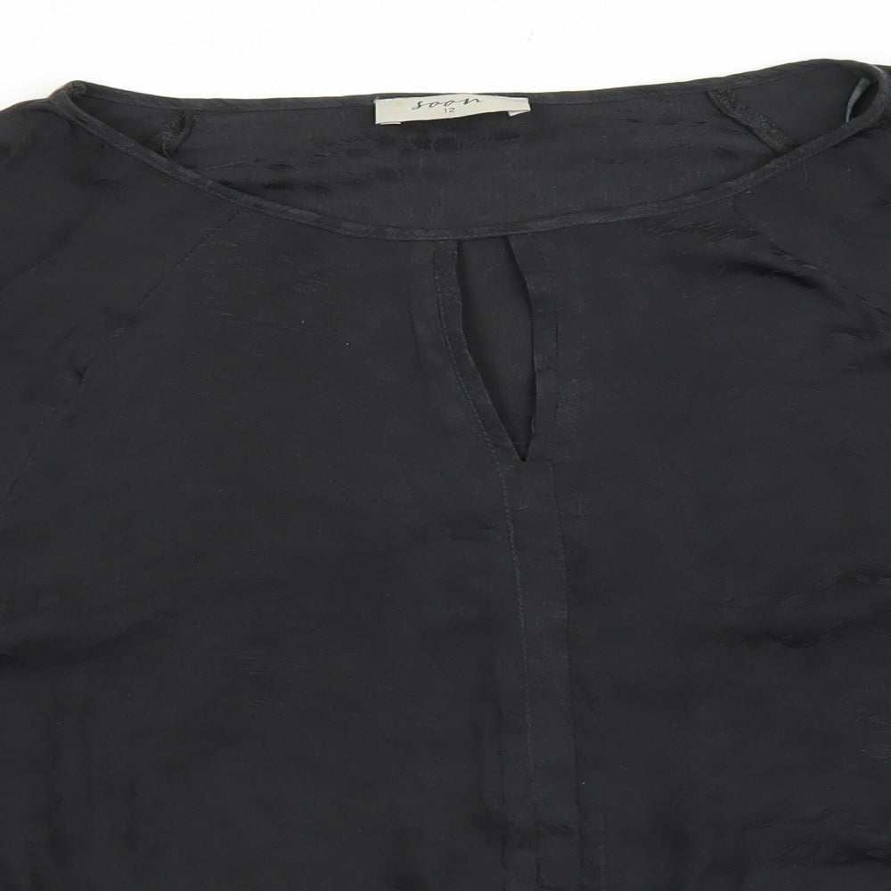 Womens UK Size 12 Soon Black Basic Blouse