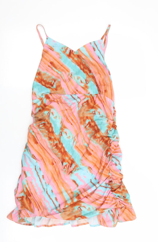 SheIn Womens Multicoloured Geometric Polyester Slip Dress Size M V-Neck Zip