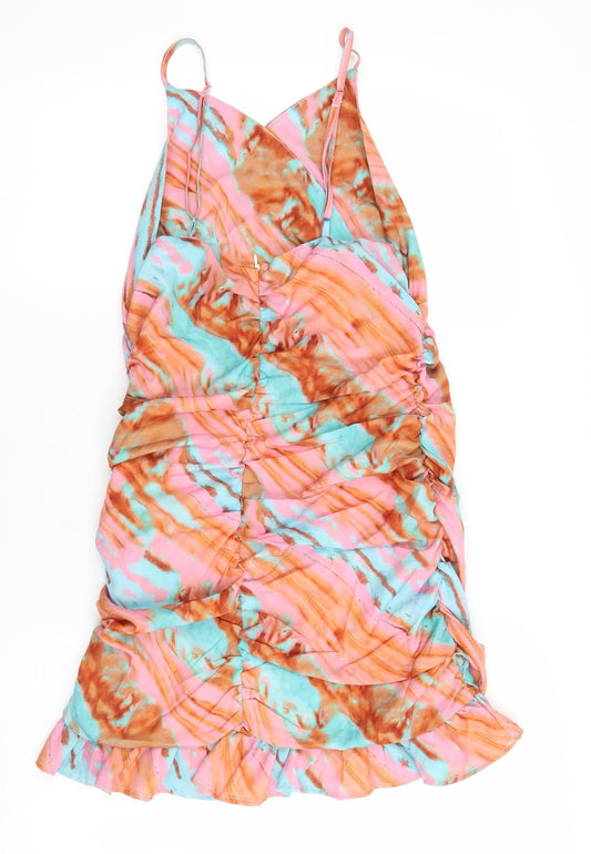 SheIn Womens Multicoloured Geometric Polyester Slip Dress Size M V-Neck Zip