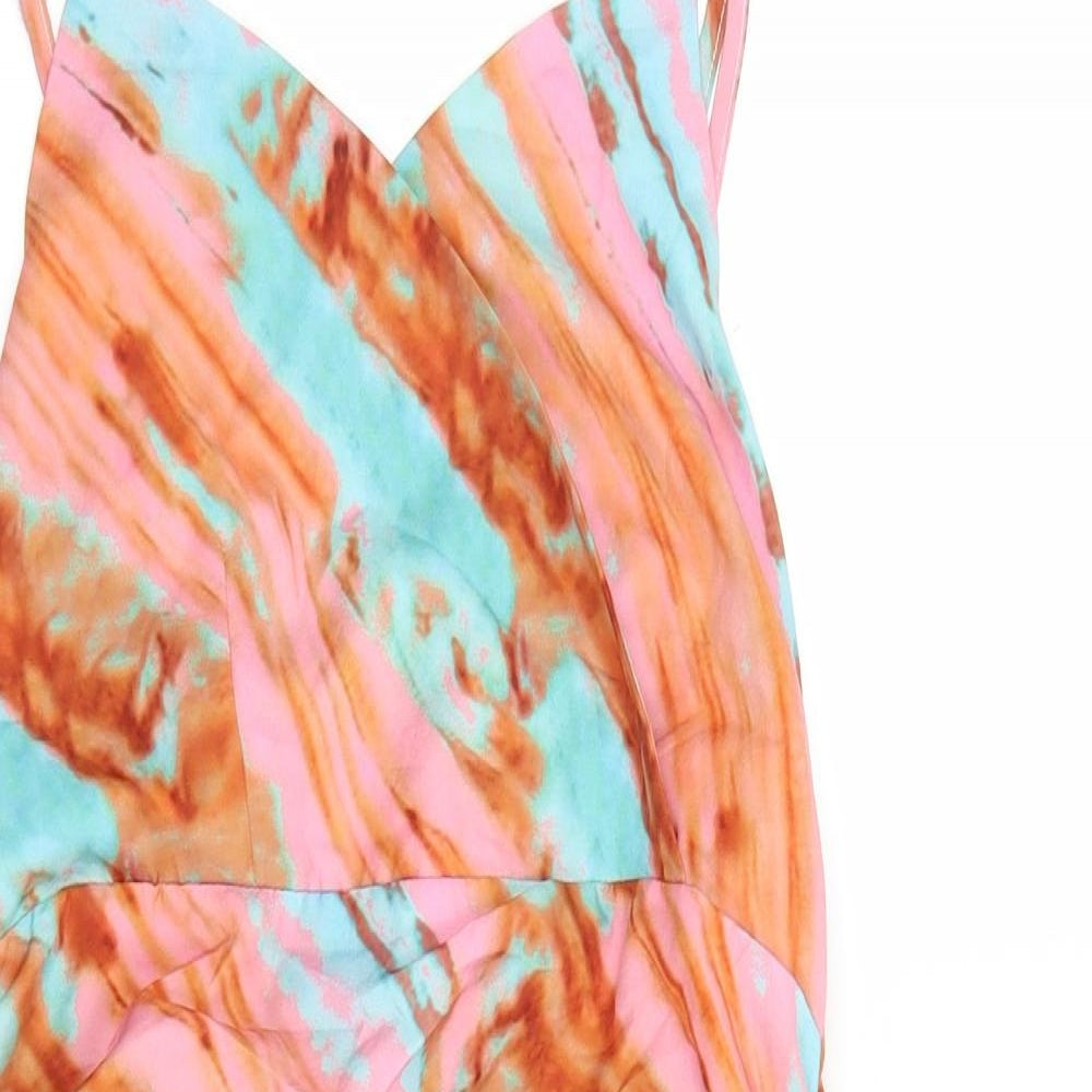 SheIn Womens Multicoloured Geometric Polyester Slip Dress Size M V-Neck Zip