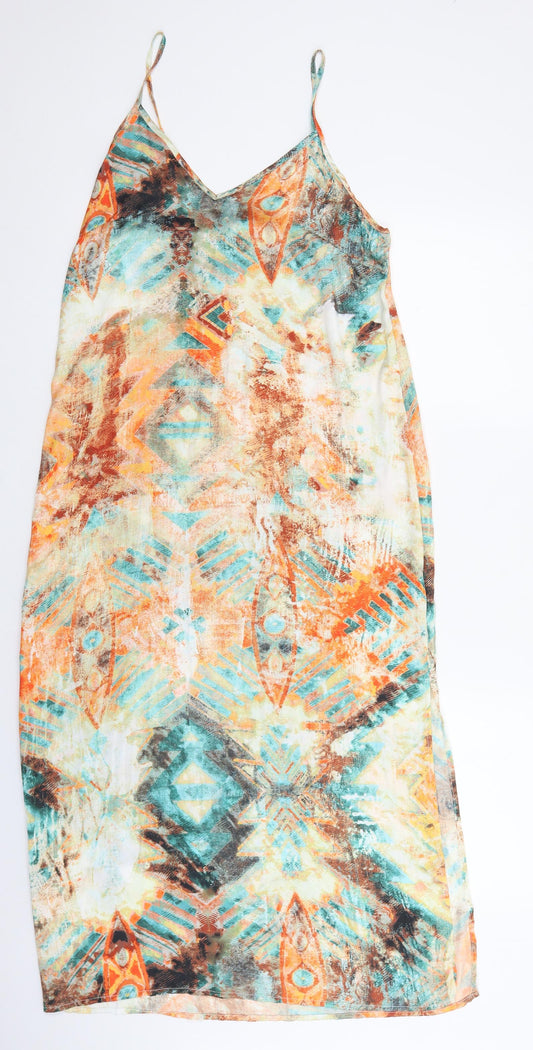 Primark Womens Multicoloured Geometric Polyester Slip Dress Size XS V-Neck Pullover