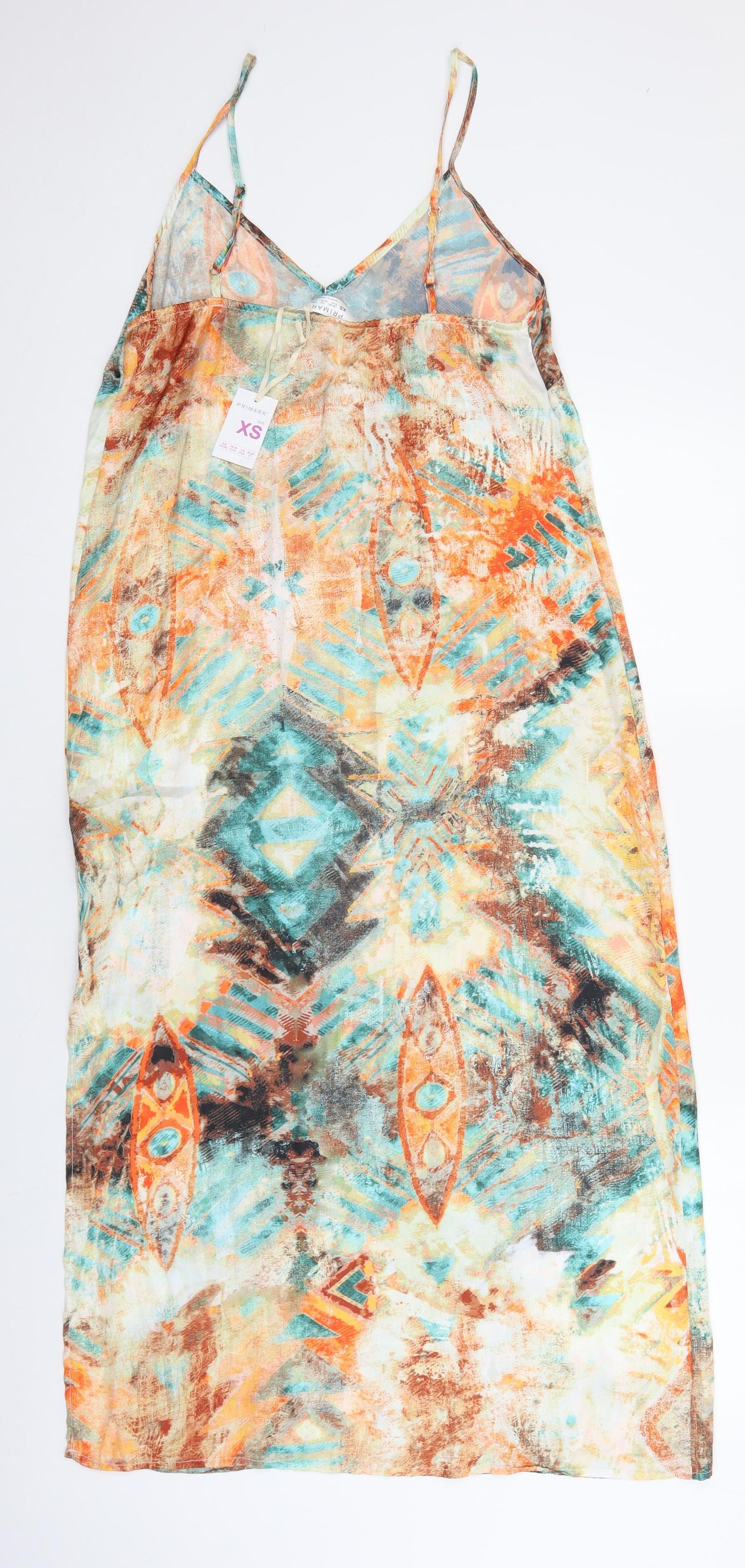 Primark Womens Multicoloured Geometric Polyester Slip Dress Size XS V-Neck Pullover