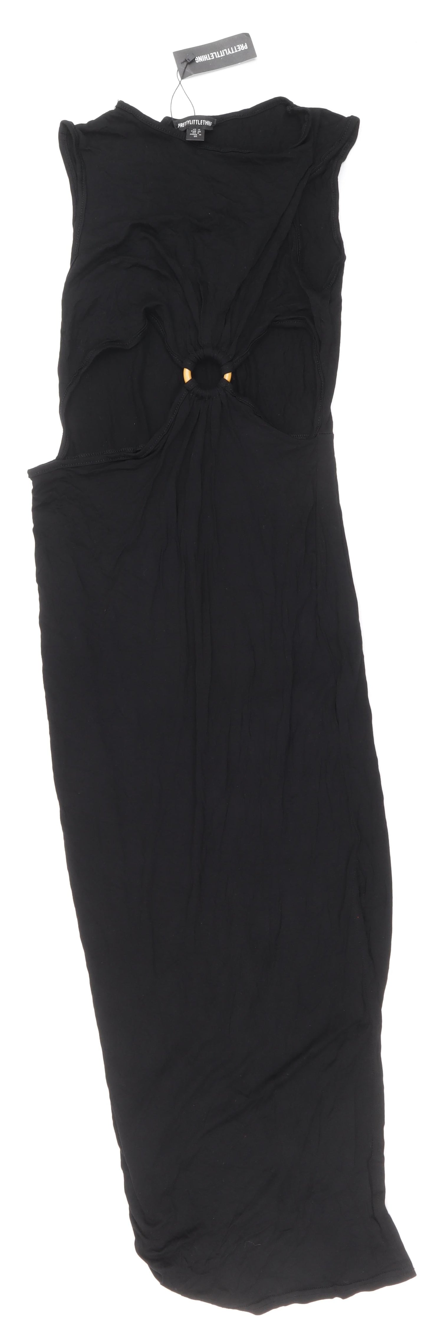 PRETTYLITTLETHING Womens Black Viscose Sheath Size 10 Boat Neck Pullover