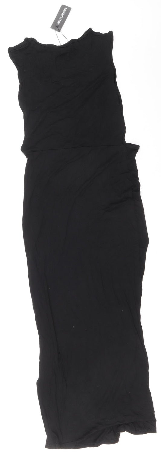 PRETTYLITTLETHING Womens Black Viscose Sheath Size 10 Boat Neck Pullover