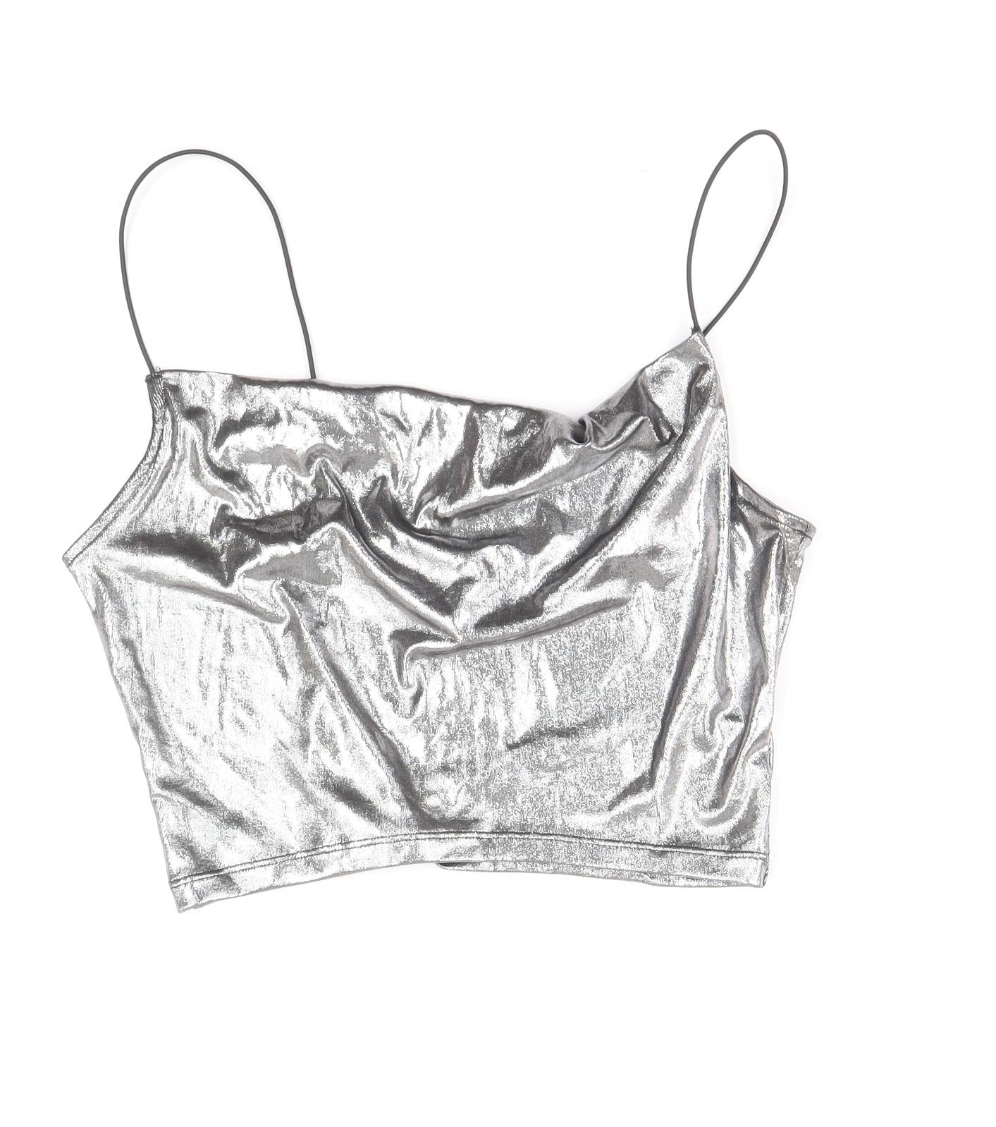 Womens UK Size XS Divided by H&M Silver Cropped Tank