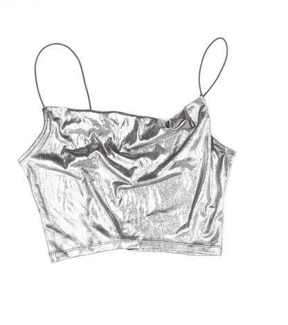 Womens UK Size XS Divided by H&M Silver Cropped Tank