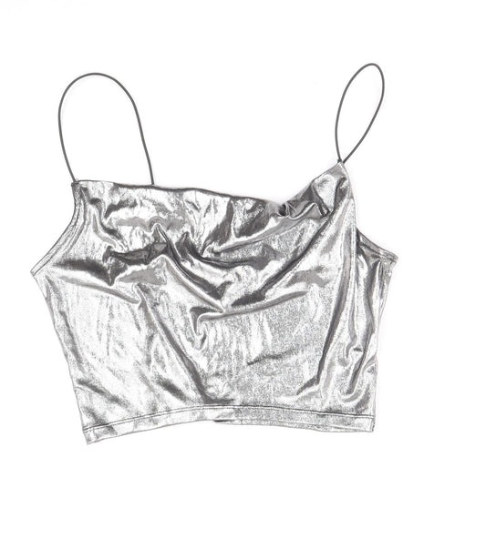 Womens UK Size XS Divided by H&M Silver Cropped Tank