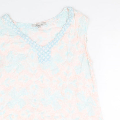 Peacocks Womens Multicoloured Geometric Viscose Basic Blouse Size 12 V-Neck