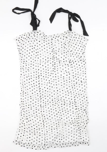 Topshop Womens White Polka Dot Nylon Mini Size 14 Sweetheart Tie