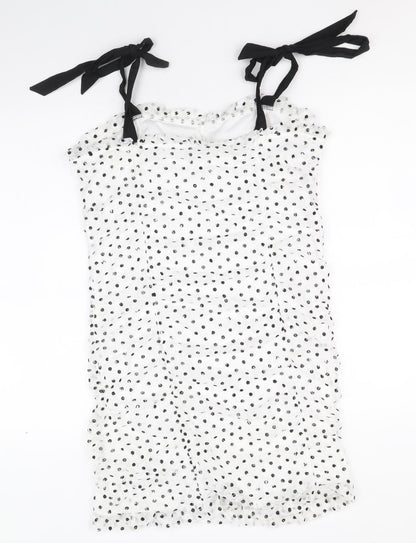 Topshop Womens White Polka Dot Nylon Mini Size 14 Sweetheart Tie