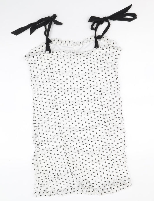Topshop Womens White Polka Dot Nylon Mini Size 14 Sweetheart Tie