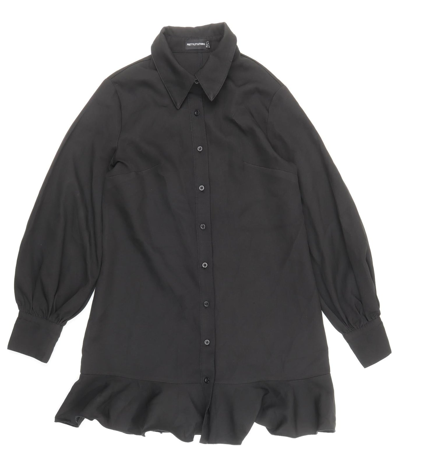 PRETTYLITTLETHING Womens Black Polyester Shirt Dress Size 8 Collared Buckle