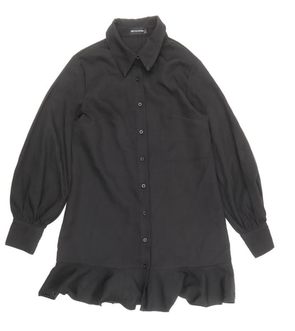 PRETTYLITTLETHING Womens Black Polyester Shirt Dress Size 8 Collared Buckle