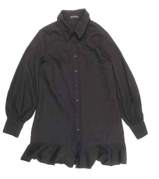 PRETTYLITTLETHING Womens Black Polyester Shirt Dress Size 8 Collared Buckle
