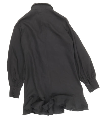 PRETTYLITTLETHING Womens Black Polyester Shirt Dress Size 8 Collared Buckle