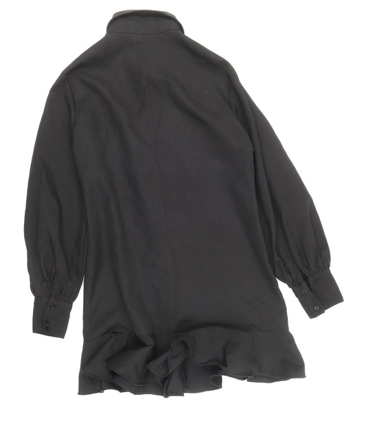PRETTYLITTLETHING Womens Black Polyester Shirt Dress Size 8 Collared Buckle