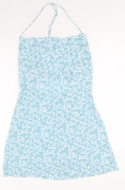 Skylar + Madison Womens Blue Floral Polyester Mini Size M Halter Zip