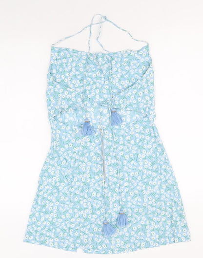 Skylar + Madison Womens Blue Floral Polyester Mini Size M Halter Zip