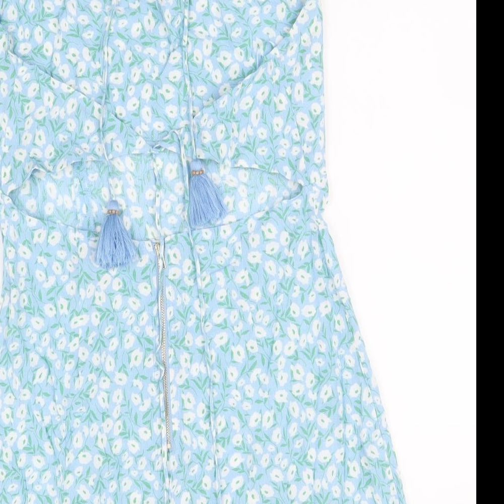 Skylar + Madison Womens Blue Floral Polyester Mini Size M Halter Zip