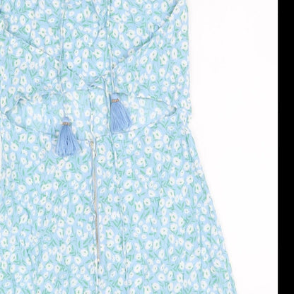 Skylar + Madison Womens Blue Floral Polyester Mini Size M Halter Zip
