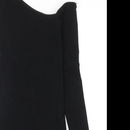 Stradivarius Womens Black Polyester Bodycon Size M One Shoulder Pullover