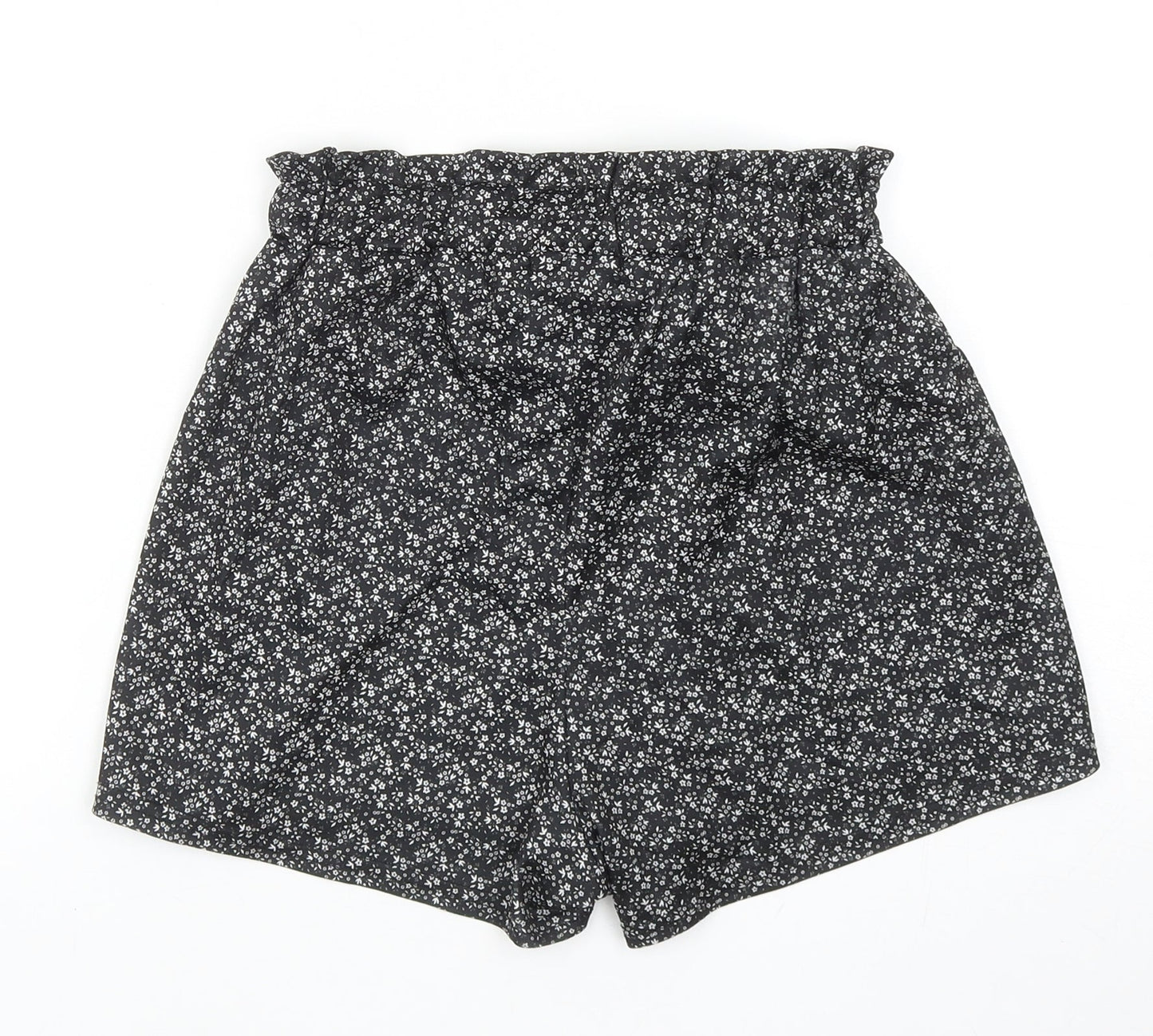 PRETTYLITTLETHING Womens Black Floral Polyester Culotte Shorts Size 6 Regular Tie