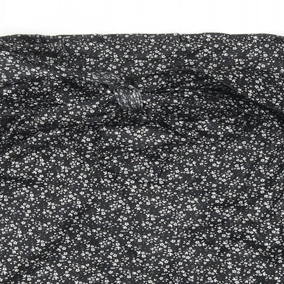 PRETTYLITTLETHING Womens Black Floral Polyester Culotte Shorts Size 6 Regular Tie
