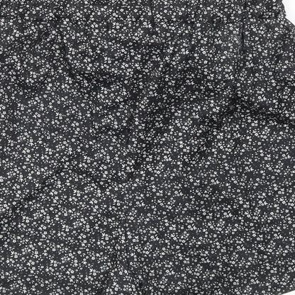 PRETTYLITTLETHING Womens Black Floral Polyester Culotte Shorts Size 6 Regular Tie