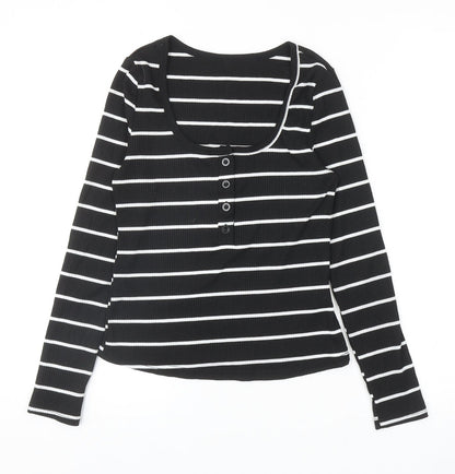 SheIn Womens Black Striped Polyester Basic T-Shirt Size S Scoop Neck