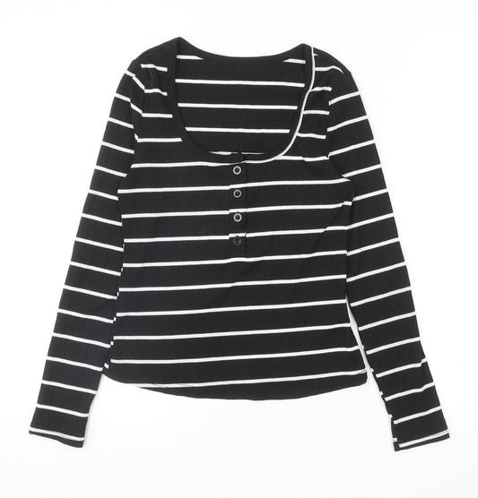 SheIn Womens Black Striped Polyester Basic T-Shirt Size S Scoop Neck