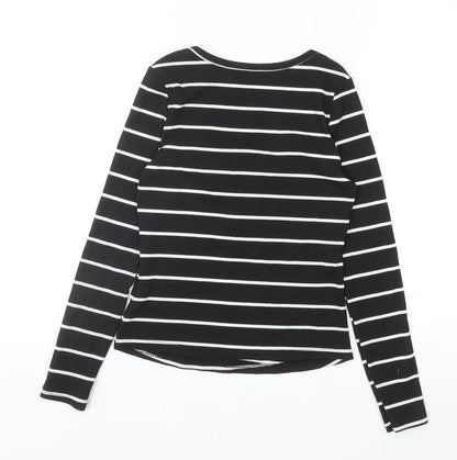 SheIn Womens Black Striped Polyester Basic T-Shirt Size S Scoop Neck