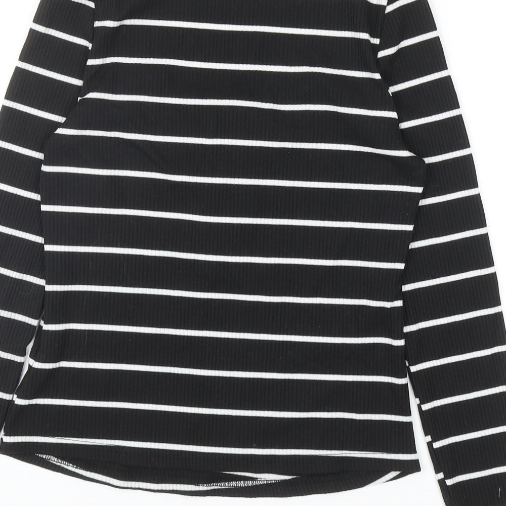 SheIn Womens Black Striped Polyester Basic T-Shirt Size S Scoop Neck