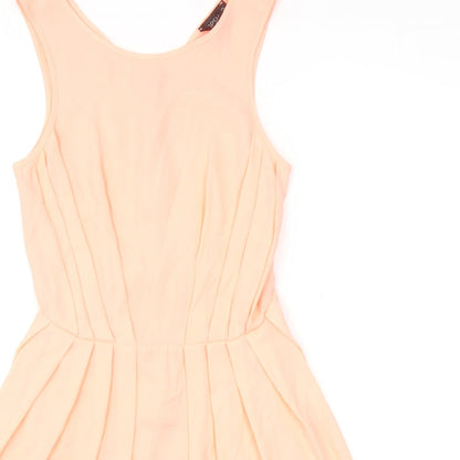 Topshop Womens Pink Polyester Fit & Flare Size 8 Boat Neck Zip