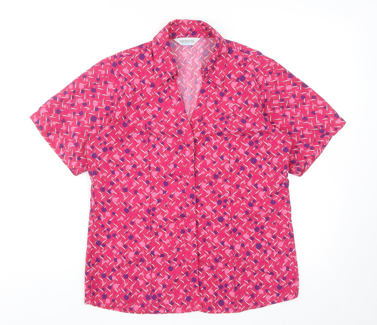 Meltemi Womens Pink Geometric Polyester Basic Button-Up Size 8 Collared