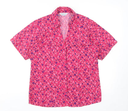 Meltemi Womens Pink Geometric Polyester Basic Button-Up Size 8 Collared