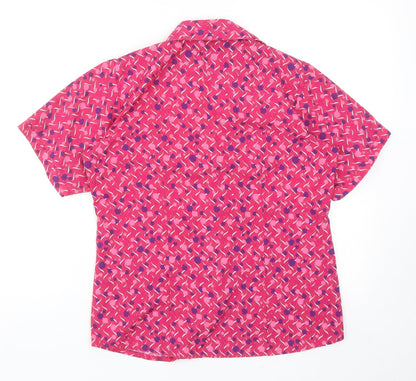 Meltemi Womens Pink Geometric Polyester Basic Button-Up Size 8 Collared