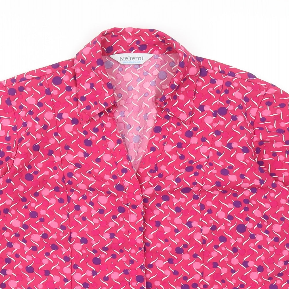 Meltemi Womens Pink Geometric Polyester Basic Button-Up Size 8 Collared