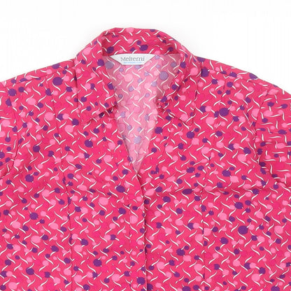 Meltemi Womens Pink Geometric Polyester Basic Button-Up Size 8 Collared