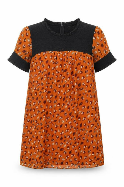 Suncoo Womens Orange Geometric Polyester Mini Size M Round Neck Zip