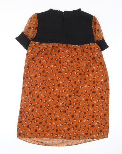 Suncoo Womens Orange Geometric Polyester Mini Size M Round Neck Zip