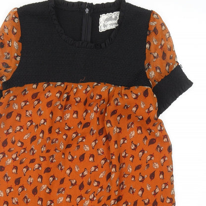Suncoo Womens Orange Geometric Polyester Mini Size M Round Neck Zip