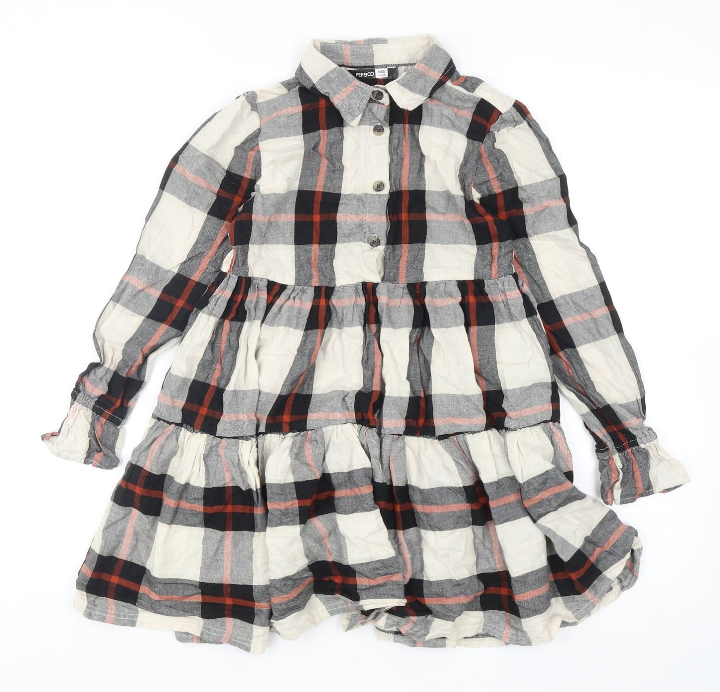 PEP&CO Womens Multicoloured Plaid Cotton Shirt Dress Size 8 Collared Button