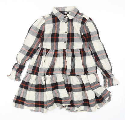 PEP&CO Womens Multicoloured Plaid Cotton Shirt Dress Size 8 Collared Button