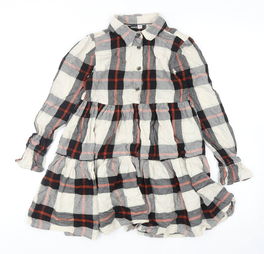 PEP&CO Womens Multicoloured Plaid Cotton Shirt Dress Size 8 Collared Button